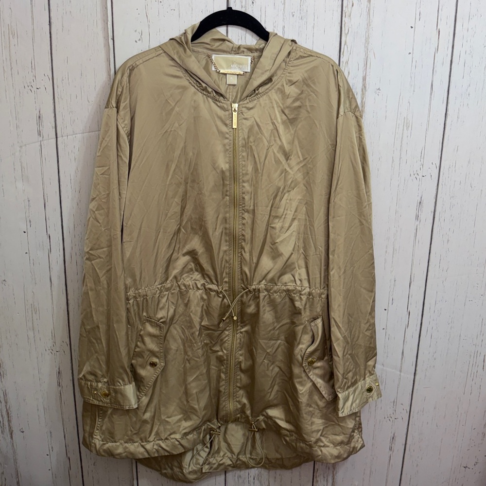 MICHAEL Michael Kors Tan Utility Jacket hood pockets cinchable waist XL